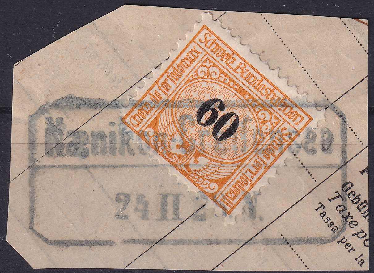 NÄNNIKON-GREIFENSEE ZH, 60c orangegelb, mit schwarzem ...