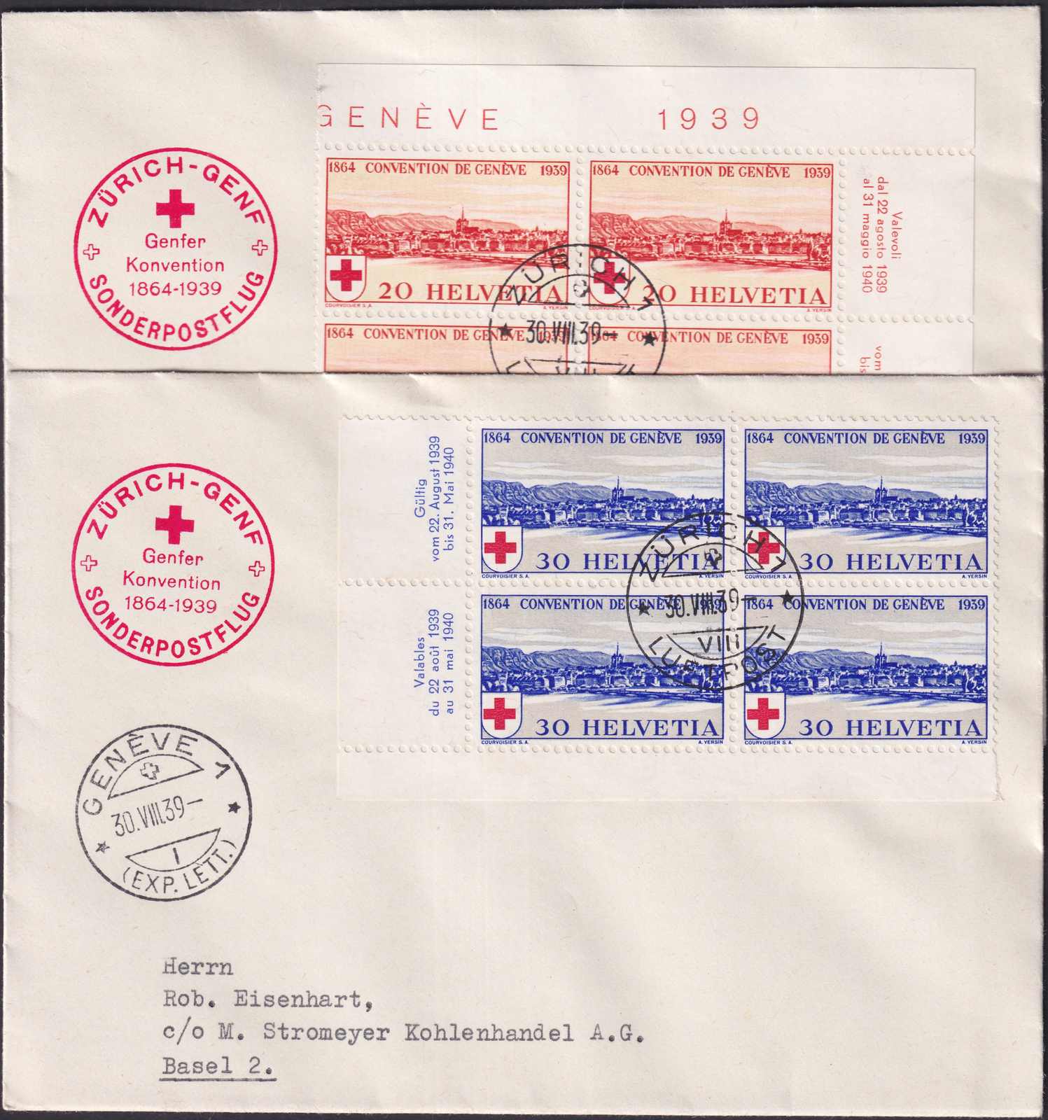 1939, Rotkreuzflüge (Sonderflugpost) mit Nr.240-241 auf sauberen ...