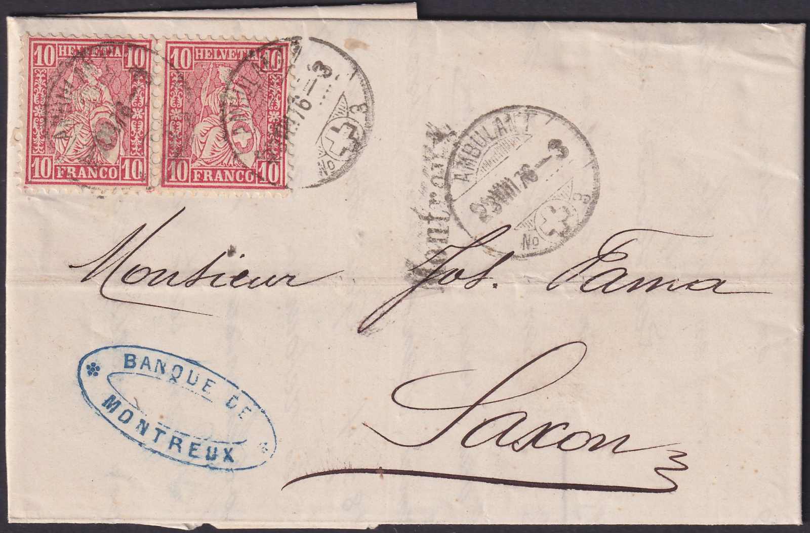 WAADT, Montreux 1876 nach "Saxon" Bankbrief mit rückseitig defekter ...