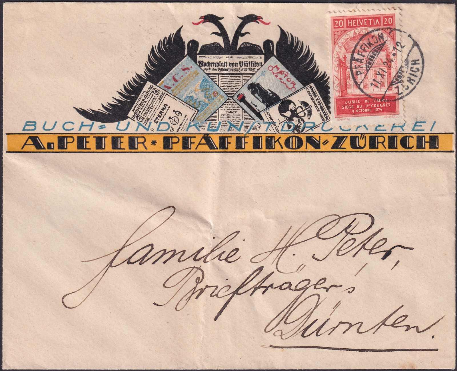 1924, Nr.167 auf illustriertem Brief: PFÄFFIKON (A.PETER) Buch / ...