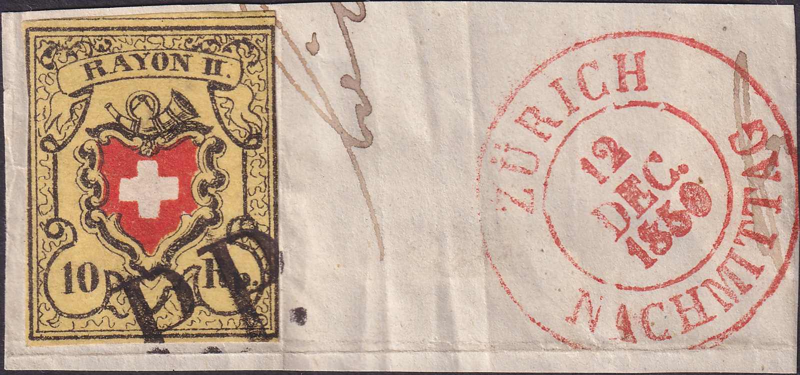 T.27 A1-O, Briefstück von ZÜRICH: 12.DEZ.1850 (Nachmittag) ...