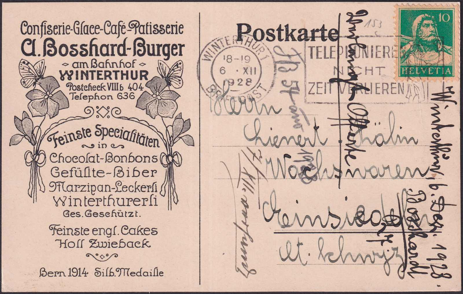 WINTERTHUR 1928 nach Einsiedlen mit Illustration: A.Bosshard-Burger ...