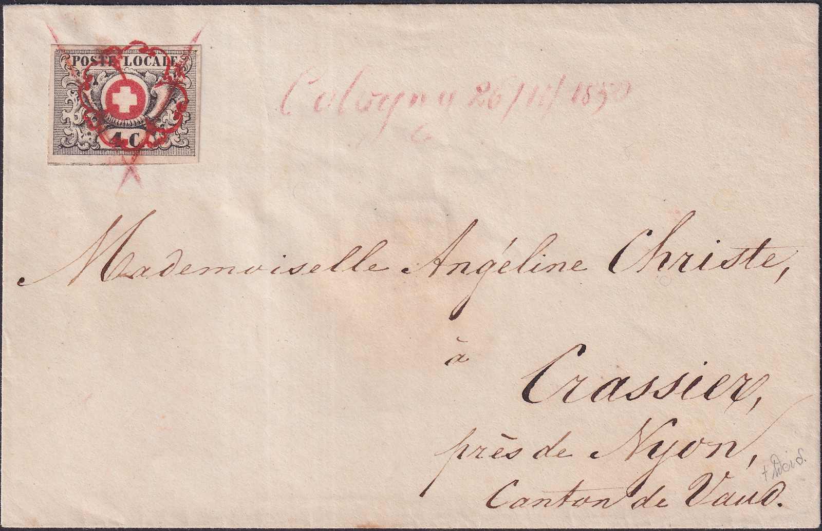 WAADT 4 auf Brief von COLOGNY (26.NOV.1850) nach CRASSIER (prés de ...