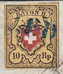 BERN 1851 nach Hettlingen (ZH), T.12 A2-RO: Rotdruck braunrot! (16II ...
