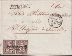 ZEININGEN 1866 (2.APR) bei RHEINFELDEN nach Aarau, Nr.30 (2x) auf ...