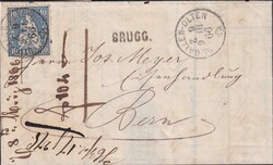BRUGG 1866 nach BERN, Nr.31 sauber mit Bahnpost-Stempel St ...