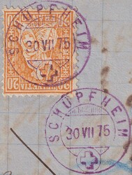 SCHÜPFHEIM 1875 (30.JULI) nach SCHACHEN, Nr.32 mit VIOLETTEM Stempel ...