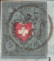 Type 36, Rayon I (dunkelblau 15II.1.03) fehlerfrei auf Briefstück ...