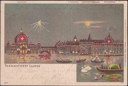 LUZERN, Seenachtsfest, selten schöne Karte mit Bahnpost-Stempel +2x ...