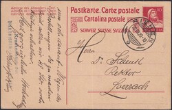 RIEHEN 1920, saubere 10c-Tell-P'karte nach Lörrach (DE)