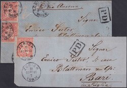 APULIEN (BARI, Italien) Nr.33 auf zwei Belegen (Vorderseiten) an ...