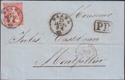 BASEL 1865 (27.JAN) nach Montpellier (FR) Nr.33 auf archivfrischem ...