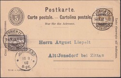 Zürich 1902 nach Jonsdorf (bei Zittau) 58B+59B sehr sauber auf ...