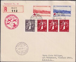 1940, Rotkreuzflug ab BIEL (Bienne Nr.20) nach Basel, Rollenmarke: ...