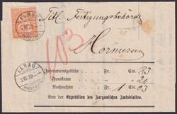 AARAU 1879 (2.JULI) nach an die Fertigungsbehörde HORNUSSEN, Nr.32 ...