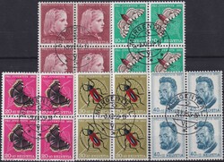 1953, Viererblöcke Serie Pro Juventute J148-J152 mit Stempel aus ...