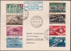 1947, Swissair-Erstflug von GENEVE: 10.OKT.47 nach Oberhof b.Frick ...