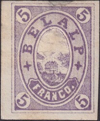 1876, Nr.2 (violett) Hotelpost: BELALP mit Aletschgletscher. Meist ...