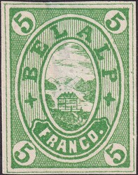 1874, Nr.3.ND (grün) Hotelpost: BELALP mit Aletschgletscher. ...