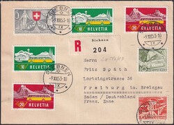 SIEBNEN 1953 nach Freiburg (DE-Franz. Zone) Nr.314+315 (Postauto) mit ...