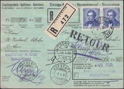 1935, Empfangsschein von SCHÜPFHEIM nach HOFSTATT (bei LUTHERN - ...