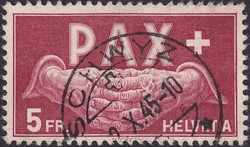 1945, Nr.273 (Michel: Nr.458) PAX-Marke 5Fr (betende Hände) ...