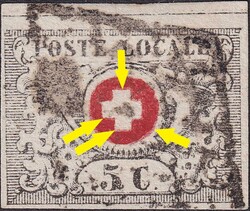 WAADT 5, Nr.10 mit Abart im Rotdruck: Leicht doppelt abgeklatschter ...