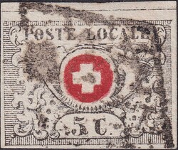 WAADT 5, Nr.10 mit Abart im Rotdruck: Leicht doppelt abgeklatschter ...