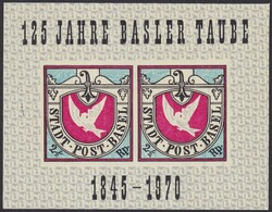 1845-1970, Vignetten-Block (125 Jahre Basler Taube) gute Erhaltung.