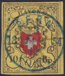 T.16 D-LO mit ideal zentrischem blauen Orts-Stempel von BERN: 3.JAN ...