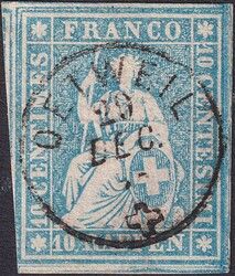 10c lebh'pr'blau, 23C.c (23B3) mit Fingerhutstempel OETWEIL (ZH) 29 ...