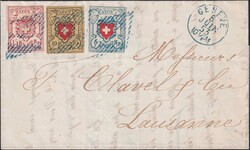 GENEVE 1853, Dreifarben-Frankatur mit Marken von François Fournier ...