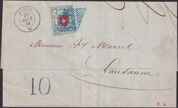 AIGLE 1854 (25.SEPT) nach Lausanne, 17I mit Kreuzeinfassung ...