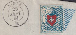 AIGLE 1854 (25.SEPT) nach Lausanne, 17I mit Kreuzeinfassung ...