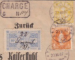 KAISERSTUHL AG (VORLADUNG) 22.DEZ 1887 nach "ZURZACH" über Lengnau ...