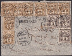 DAVOS-DORF via Bahnpost nach LONDON, attraktive Frankatur mit 11 ...