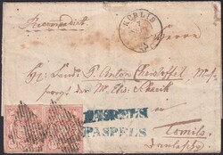 KÜBLIS +PASPELS 1852 (2.SEPT) nach TOMILS, RECOMANDIRT-Schreiben mit ...