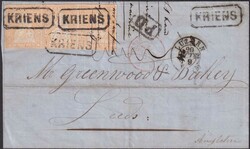 KRIENS 1862 nach LEEDS (GB), attraktiver Dreierstreifen 25G (25B4.b) ...