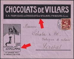 1916, J6 auf ILLUSTRIERTEM BRIEF von FRIBOURG (Chocolats de Villars) ...
