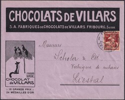 1916, J6 auf ILLUSTRIERTEM BRIEF von FRIBOURG (Chocolats de Villars) ...