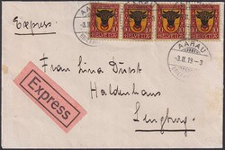 1918, Express-Brief von AARAU nach LENZBURG mit 4x J10 in zwei ...