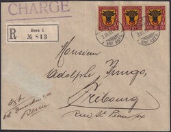 1918, VIGNETTEN-BRIEF (Chargé) mit 3x J10 der Firma Zumstein (BERN) ...