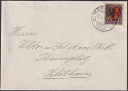 1918, J11 von MENZINGEN (ZUG) nach Solothurn, sehr sauber auf Brief. ...