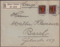 1918, J11 (2x) von ZÜRICH nach BASEL, Wäppli: Genfer Adler, sehr ...