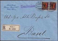 1918, J11 (2x) von BADEN (AG) nach BASEL, Wäppli: Genfer Adler, sehr ...