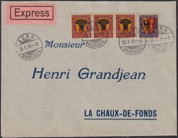 1918, J10+J11 auf Luxus-Express-Brief von BERN (Briefaufg.) nach ...