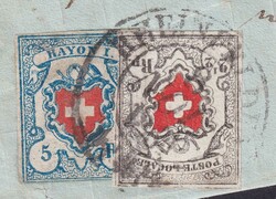 RHEINFELDEN 1851 nach Möhlin, Mischfrankatur Rayon I (hellblau, T.4 ...