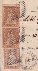 ST.GALLEN (STREIFBAND) 1856, seltene Mischfrankatur von zwei ...