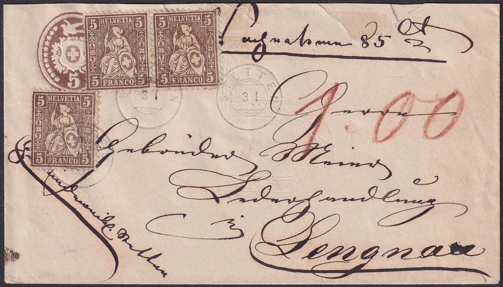 STETTEN AG 1875, 0.20, sauber mit Zwergstempel entwertet, leicht ...