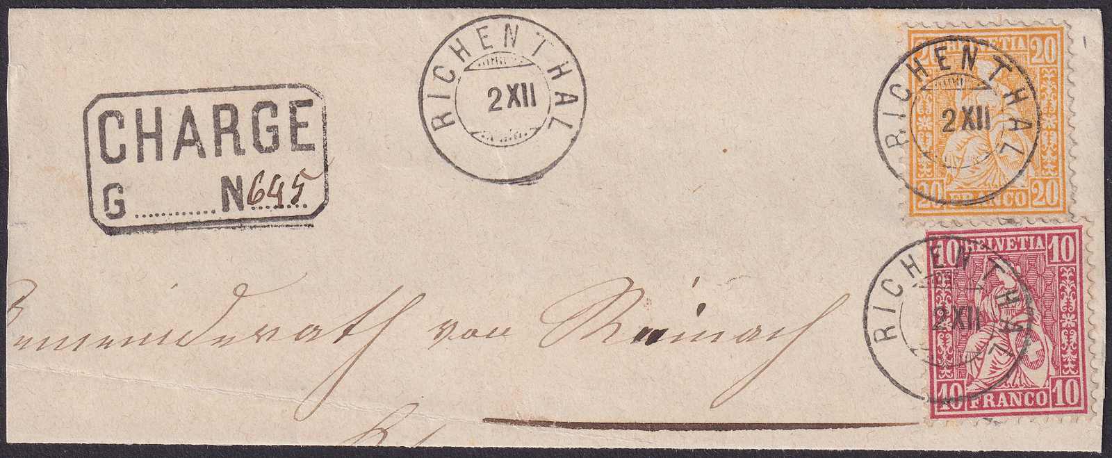 RICHENTHAL 1880, Chargé-Ausschnitt mit Zwerg-Stempeln, gute Zähnung ...